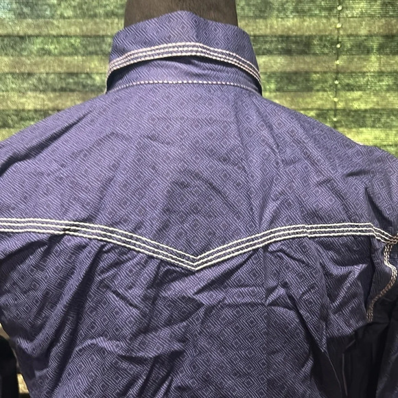 Cowboy Legend Boys Blue w White Stitching Long Sleeve Pearl Snap Shirt Large - Picture 4 of 8